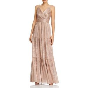 Aqua Formal Metallic V-Neck Evening Dress